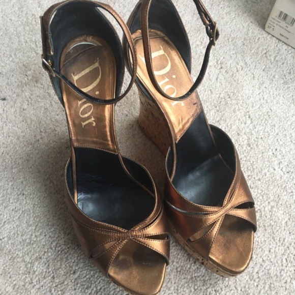 Christian Dior cork wedge platform sandals, size 37.5 - Picture 1 of 7